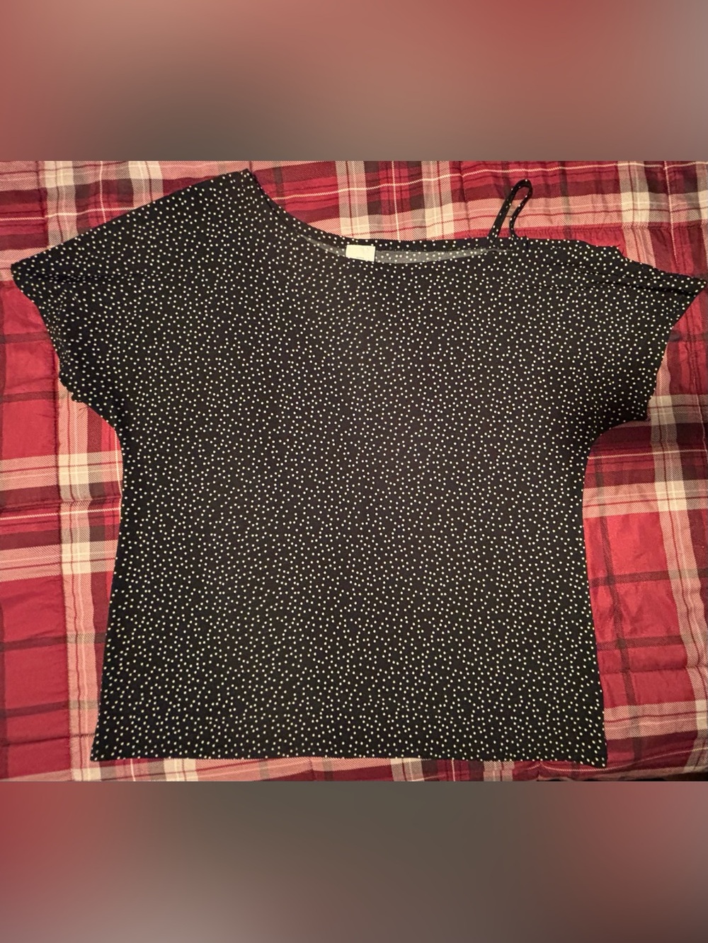 Asymmetrical One Sleeve Top with Micro Dot Pattern
